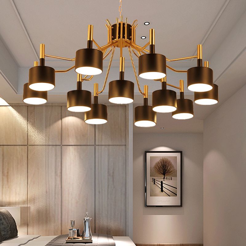 Luz de techo de Starburst posmoderno 12/15 cabezas de lámpara de araña negra/blanca para sala de estar