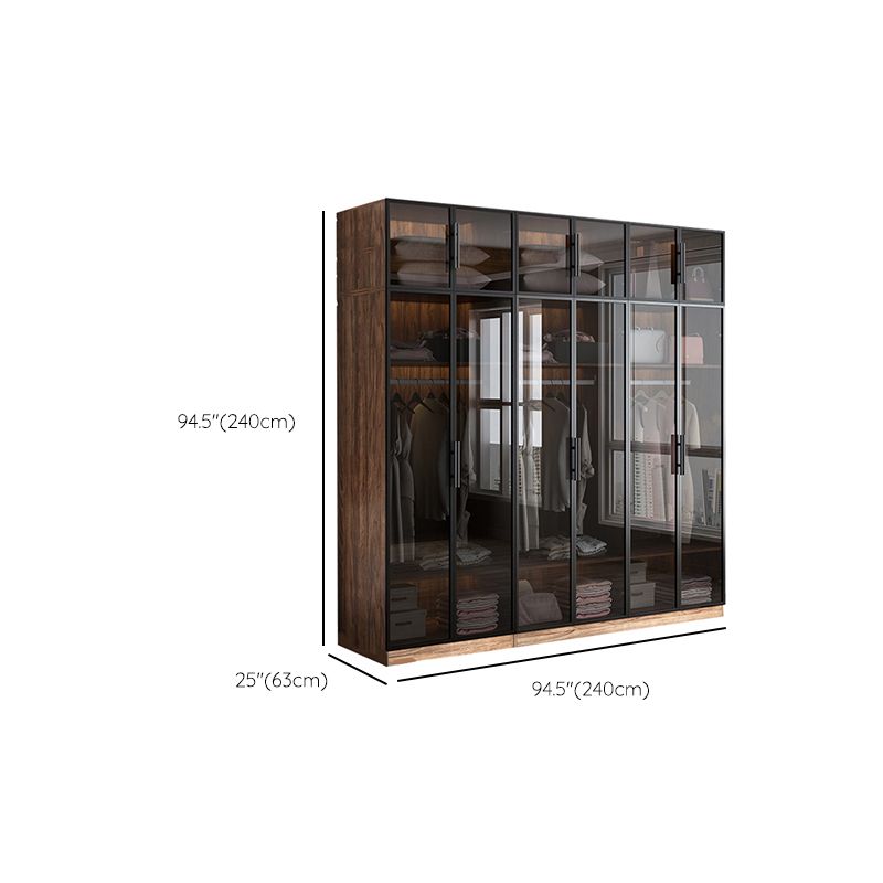 Modern Freestanding Wardrobe Armoire Tempered Glass Doors Wardrobe with Shelves