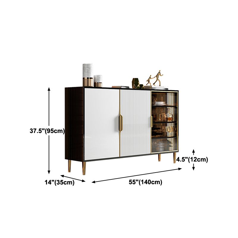 Glass Door Wood Sideboard Glam Server Cabinet with Storage for Dining Room