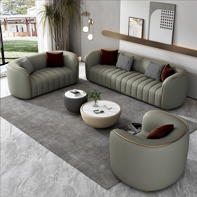 Modern Style Leather Sofa Living Room Tuxedo Arm Sofa Tight Back Seating