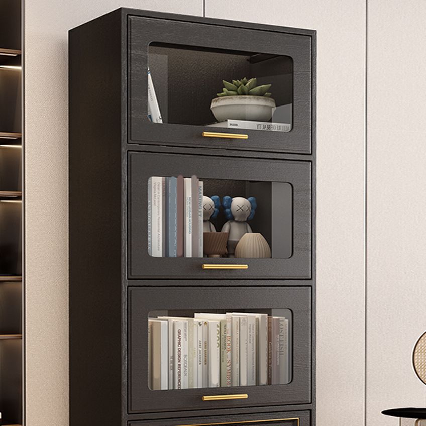 Contemporary Black Chest Glass Paned Accent Cabinet with Drawer