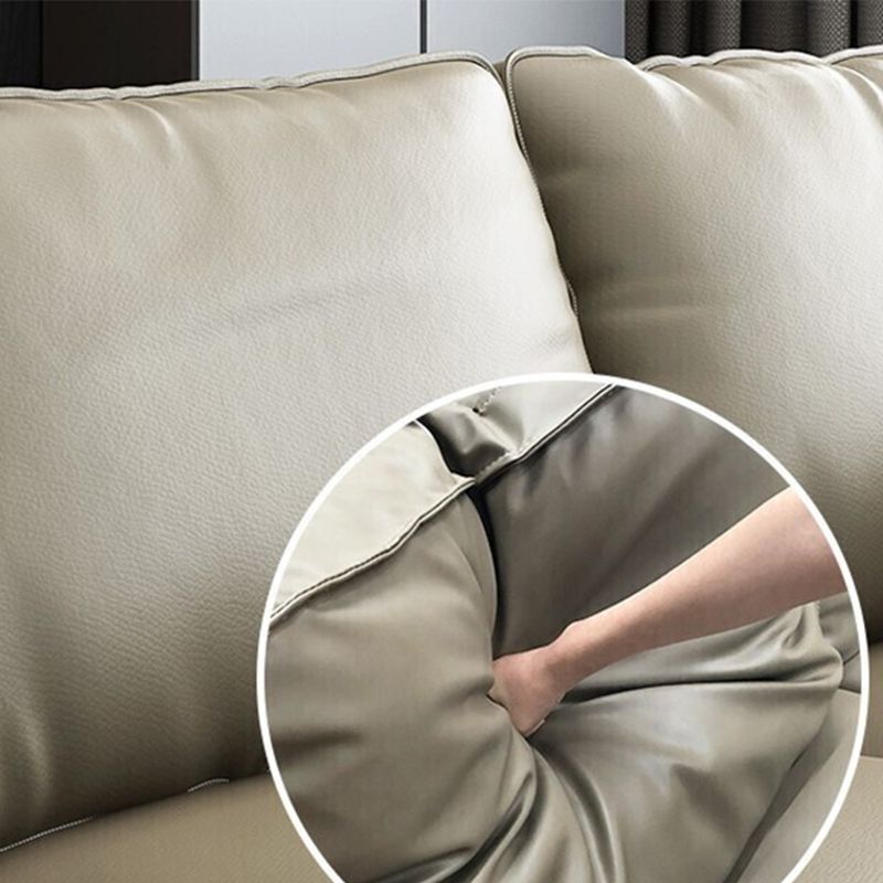 Stationary Genuine Leather Living Room Recessed Arm Pillows Sofa