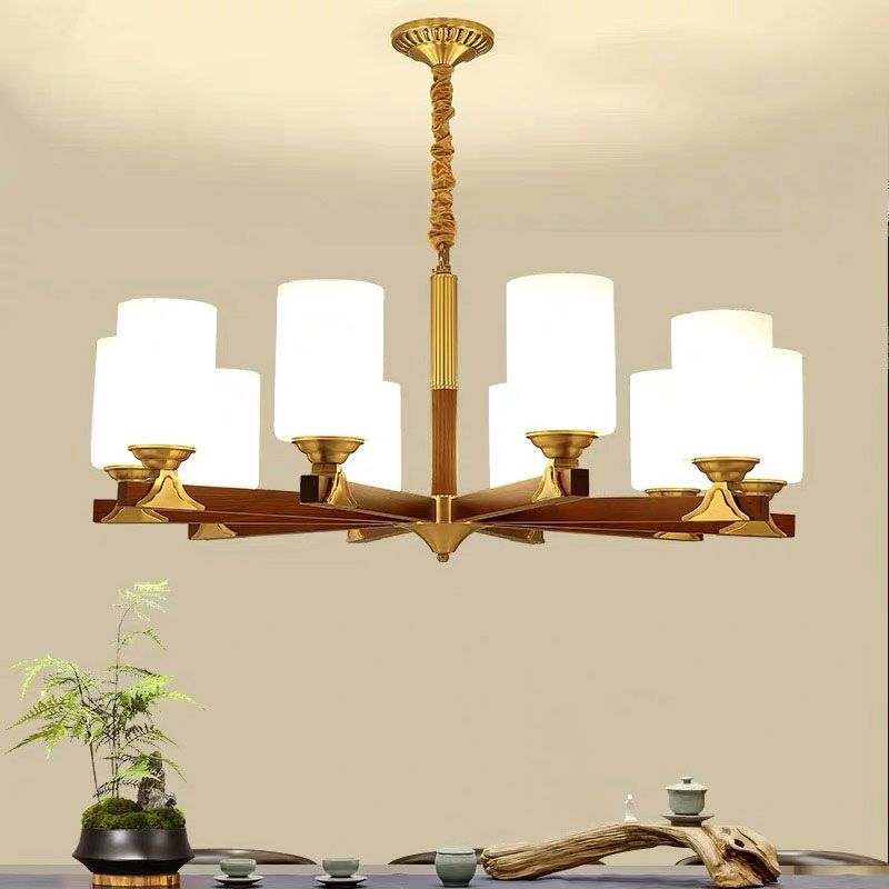 Cylindrical Living Room Chandelier Opaline Glass Minimalistic Pendant Light Fixture