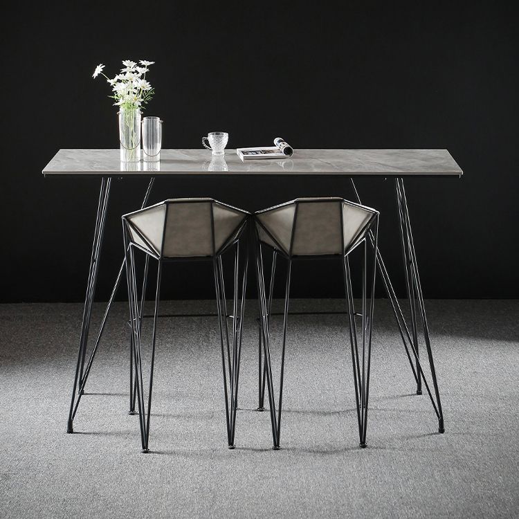 Modern Bar Table Set 1/2/3 Pieces Rectangle Stone Counter Table with High Stools