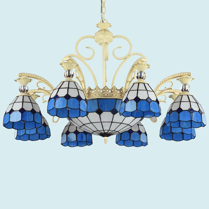 Motore reticolare Tiffany lampadario con sfumatura in vetro in vetro ristorante sospeso lampada a sospensione con abbellimento a sfera di cristallo