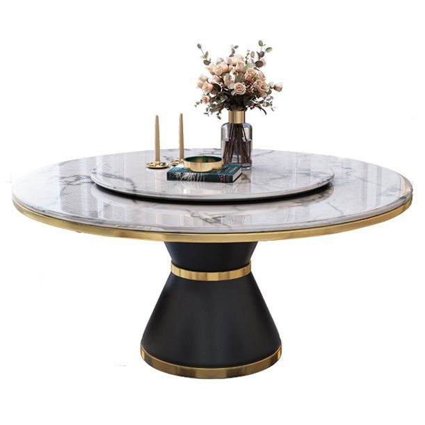 Marble Dining Table Contemporary Style Single Pedestal Base Table for Dining Room