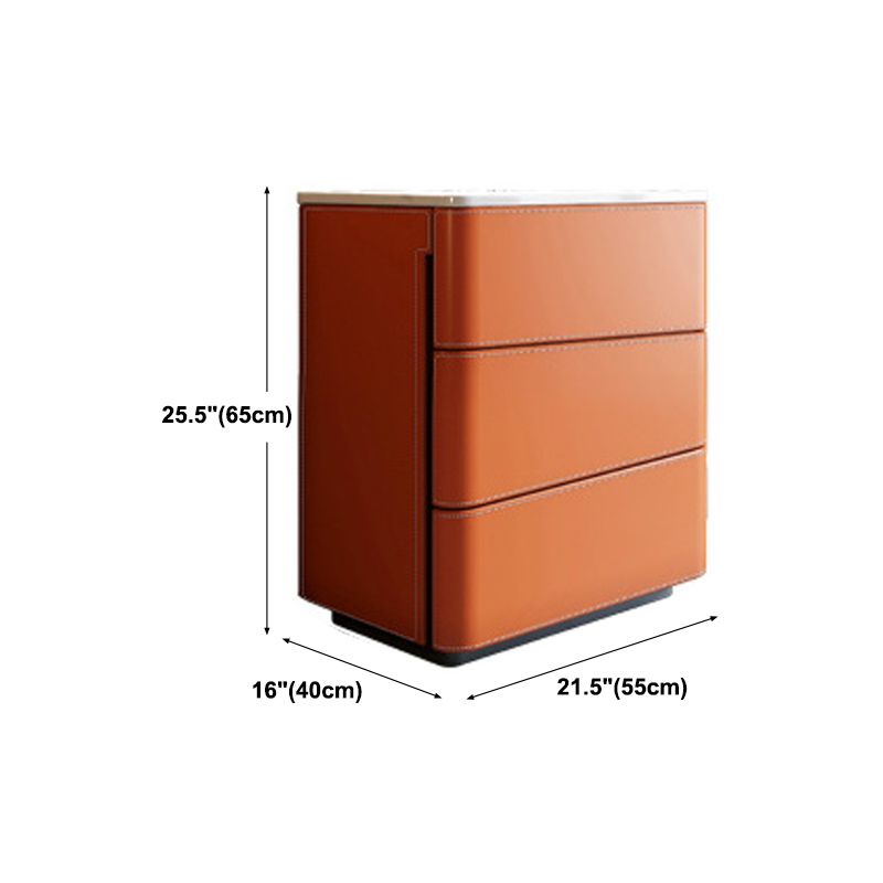 Orange Leatherwear Credenza Modern Stone Buffet with Drawer for Dining Room