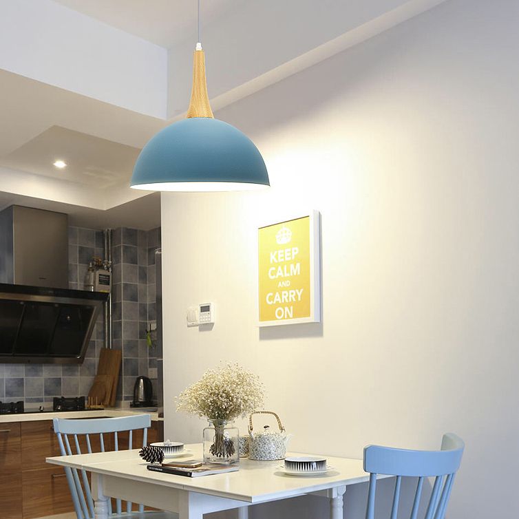Bowl Shade Living Room Hanging Lamp Aluminum Single Bulb Macaron Dark Blue/Light Blue/Pink Pendant Lighting