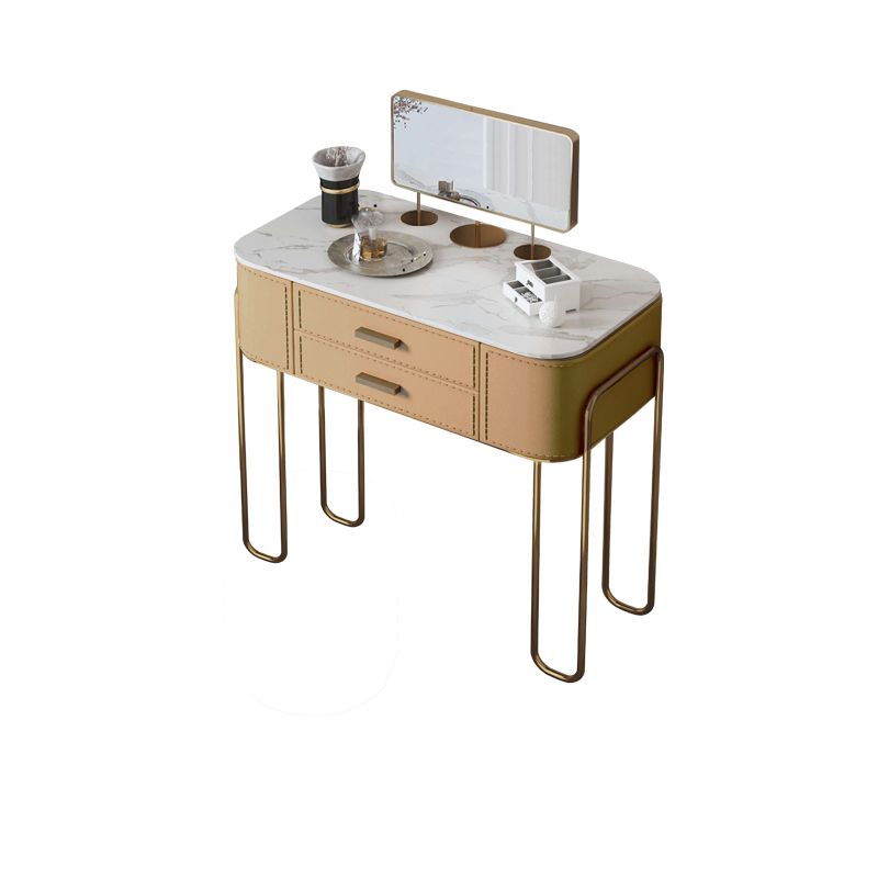 2 Storage Drawers Mirrored Vanity Set Genuine Leather Make-up Vanity