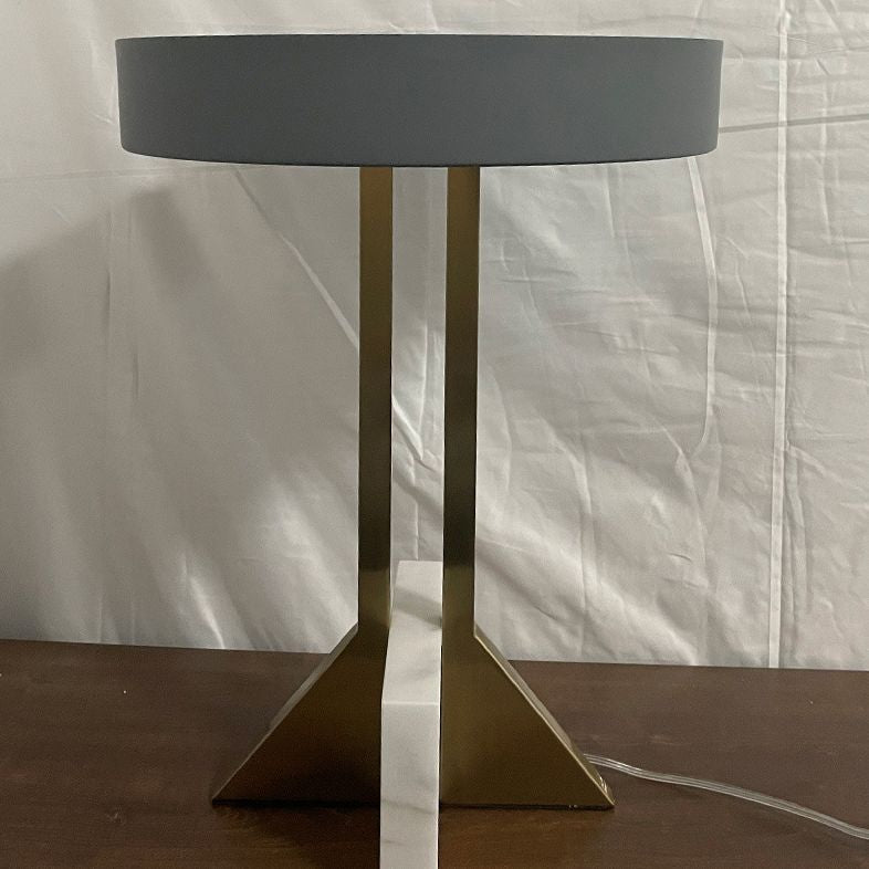 Round LED Table Lamp Postmodern Metal Black and Gold Nightstand Light with Marble Quadpod