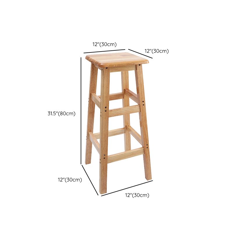 Industrial Wooden Counter Chair Square Backless Solid Wood Round High Chair with 4 Legs