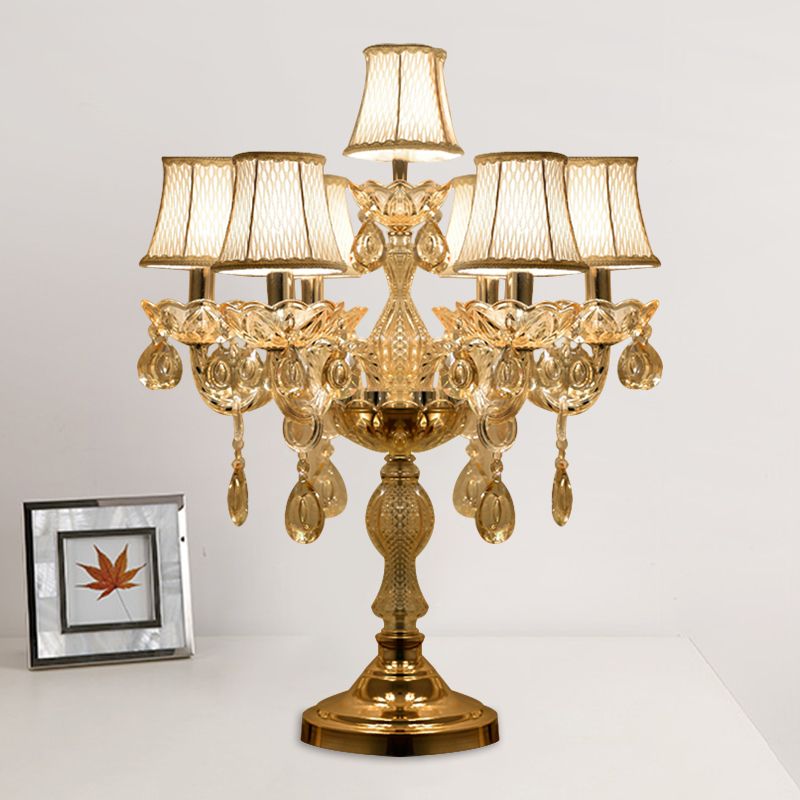 Gold 5/6/7 Bulbes Night Stand Lampe traditionnelle de table de chandelier à cristal clair