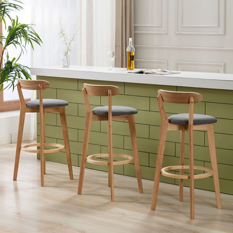 Natural Wood Upholstered Counter Stools Scandinavian Footrest Bar Stools