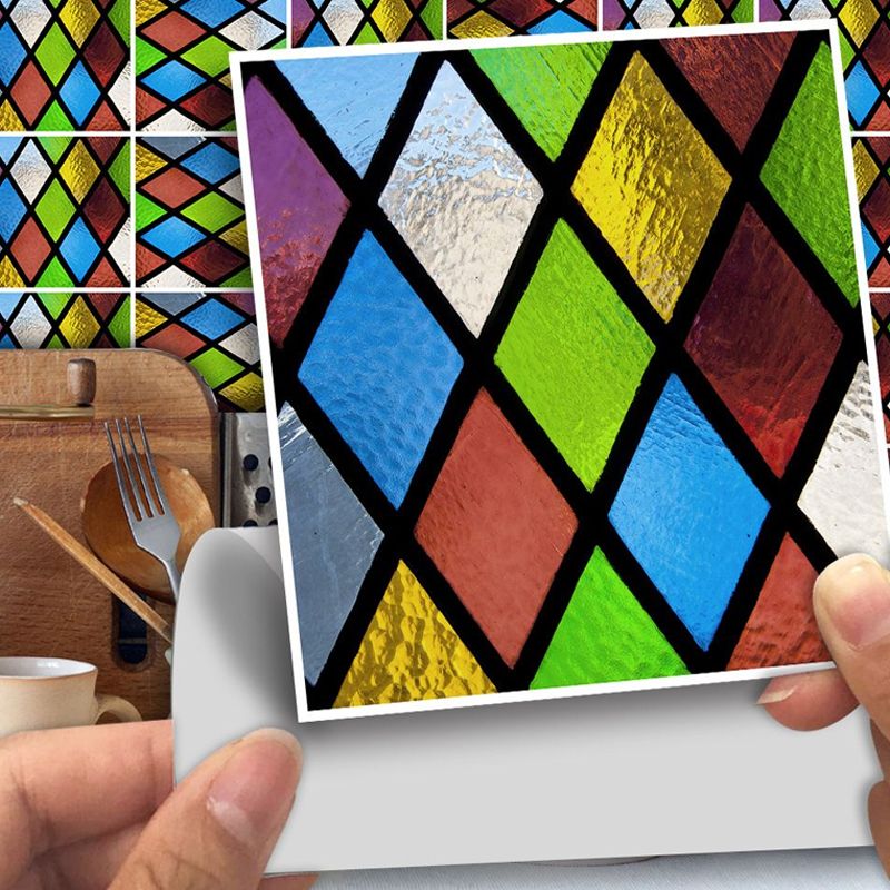 Adhesive Latticework Mosaic Wallpapers 50 Pieces Bohemian PVC Wall Decor, 6' x 6"