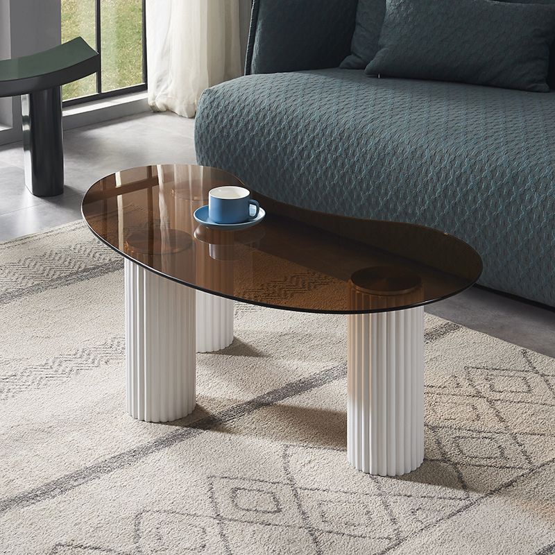 Free Form Glass Top Coffee Table with 3 Steel Legs Single Coffee Table
