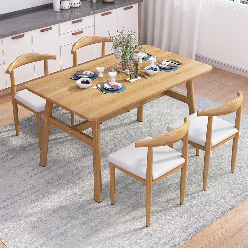 Rectangle Contemporary MDF Dining Room Set Standard Height Dining Furniture Set with Trestle Base
