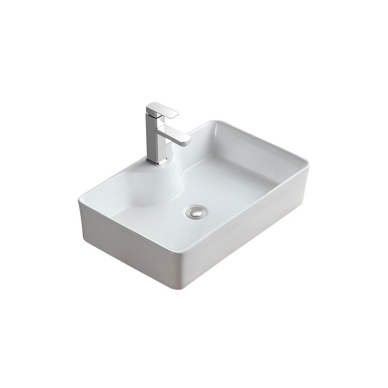 Modern Bathroom Sink Porcelain Rectangular Vessel with Pop-Up Drain