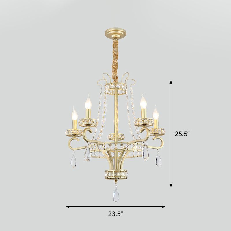 5/8 Bulbs Candle Chandelier Lamp Rustic Gold Crystal Prism Pendant Light Fixture for Living Room