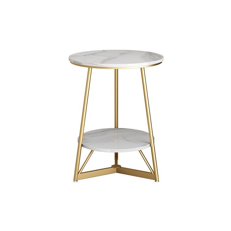 Modern Style Round Sintered Stone Top Gold/Black Metal Base Side Table