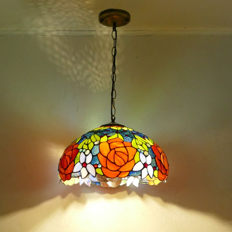 1-Light Hemisphere Pendant Light Tiffany Hand Rolled Art Glass Hanging Light Fixture