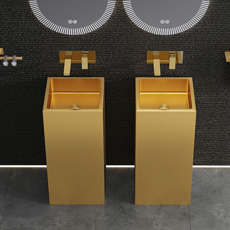 Contemporary Bathroom Sink with Pop-Up Drain Rectangular Metal Pedestal Bathroom Sink