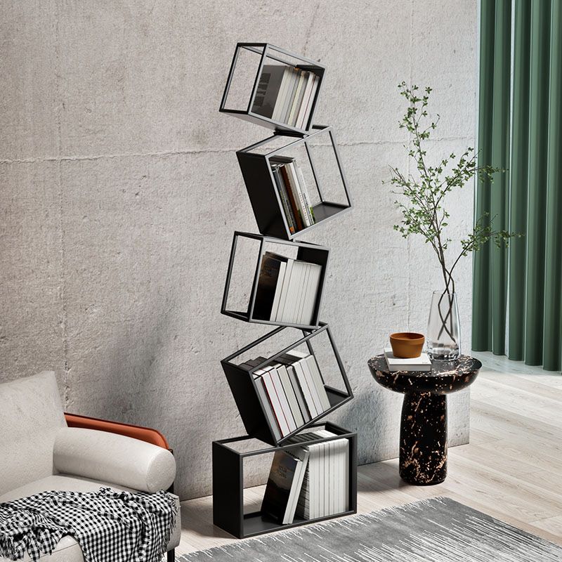 4 Shelves Contemporary Etagere Bookcase Open Back Metal Bookshelf