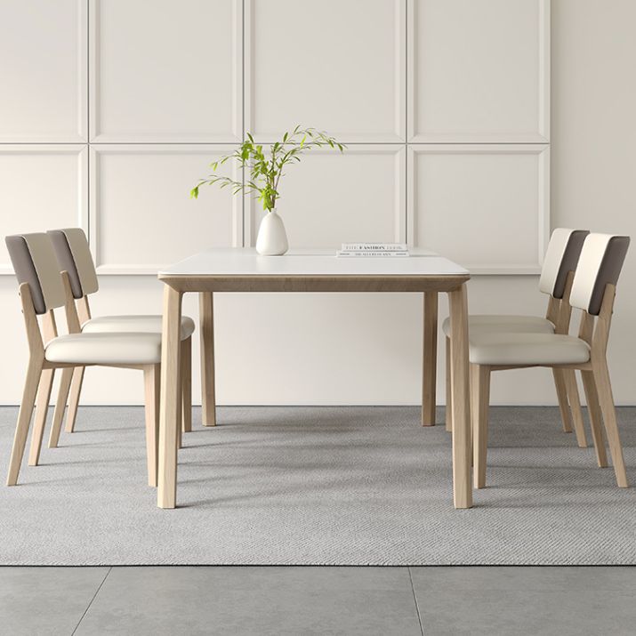 White Stone Top Rectangle Contemporary Dining Table with 4 Foot