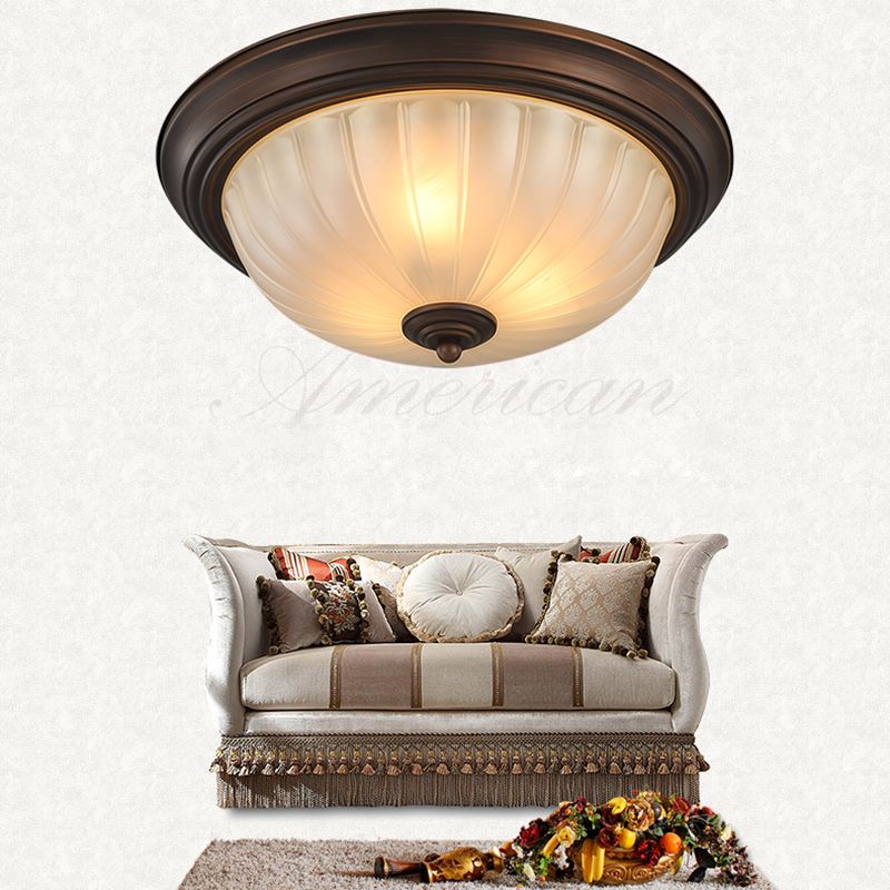 13" Wide Bowl Flush Mount Classic Glass and Bronze Flush Ceiling Light for Bedroom
