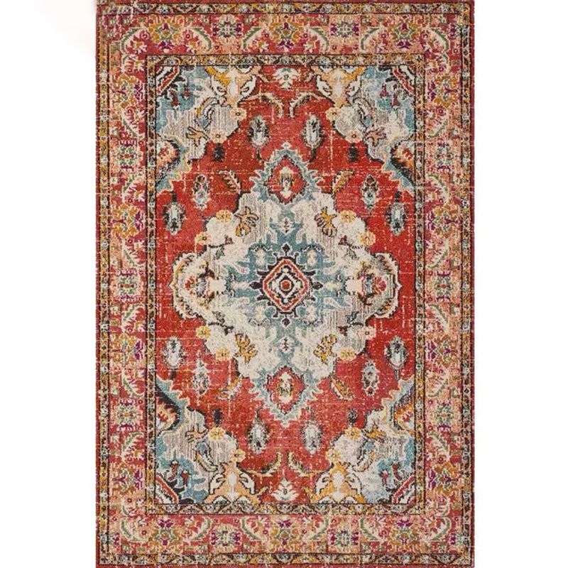 Mid-Century Medallion Print Area Carpet Polyester Carpet Non-Slip Backing Area Rug for Living Room
