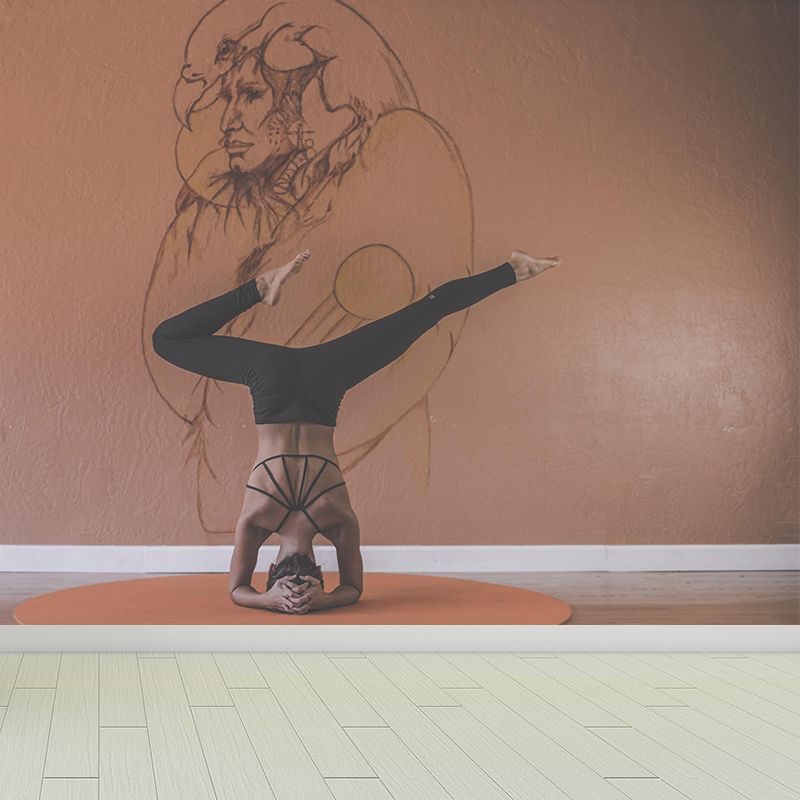 Contemporary Yoga Hobby Mural Mildew Resistant Covering for Accent Wall Fire Mural
