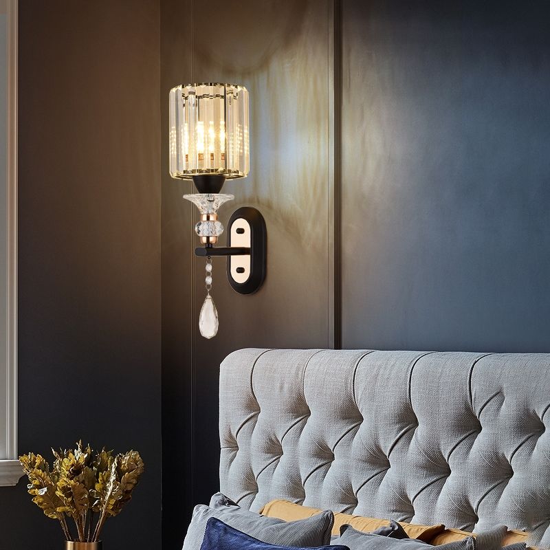 Cylinder Crystal 1-Light Wall Sconce Contemporary Wall Mounted Lamp for Living Room