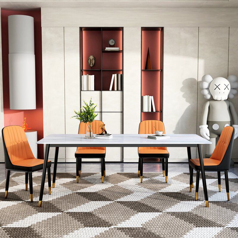 Sintered Stone Dining Table Traditional Luxury White Table with 4 Legs