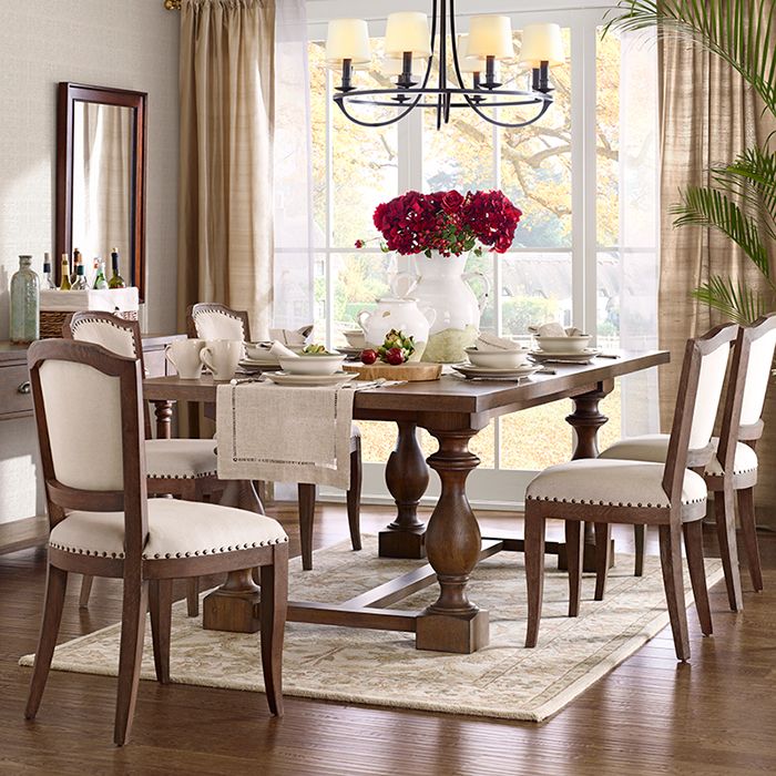 Industrial Pine Wood Dining Table Rectangle Kitchen Table with Trestle Base