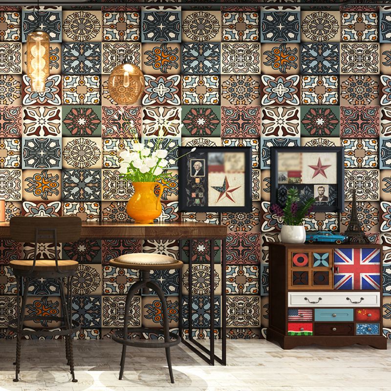 Bohemia Square Wallpaper Roll Multicolored Geometric Wall Covering for Dining Room
