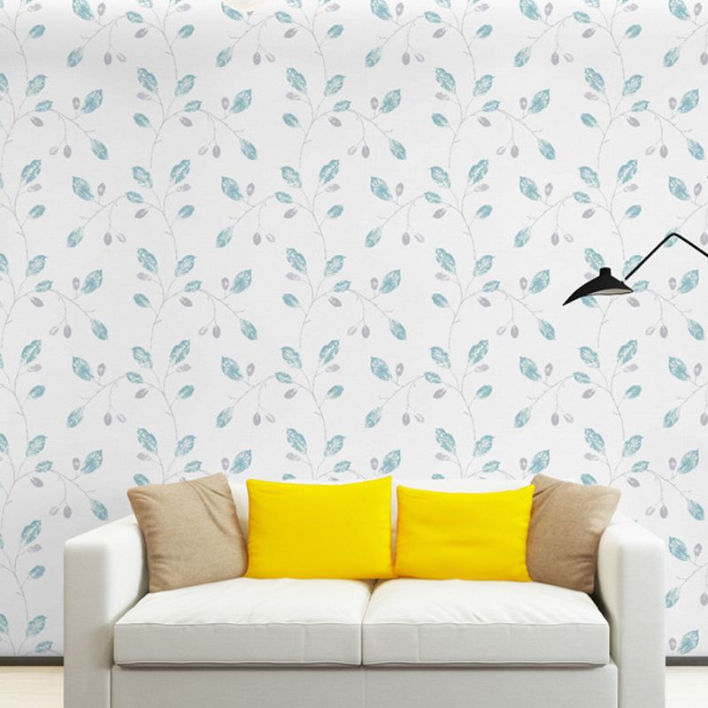 Plants Leaf Wallpaper Roll Country Style Smooth Wall Art in Light Color for Home