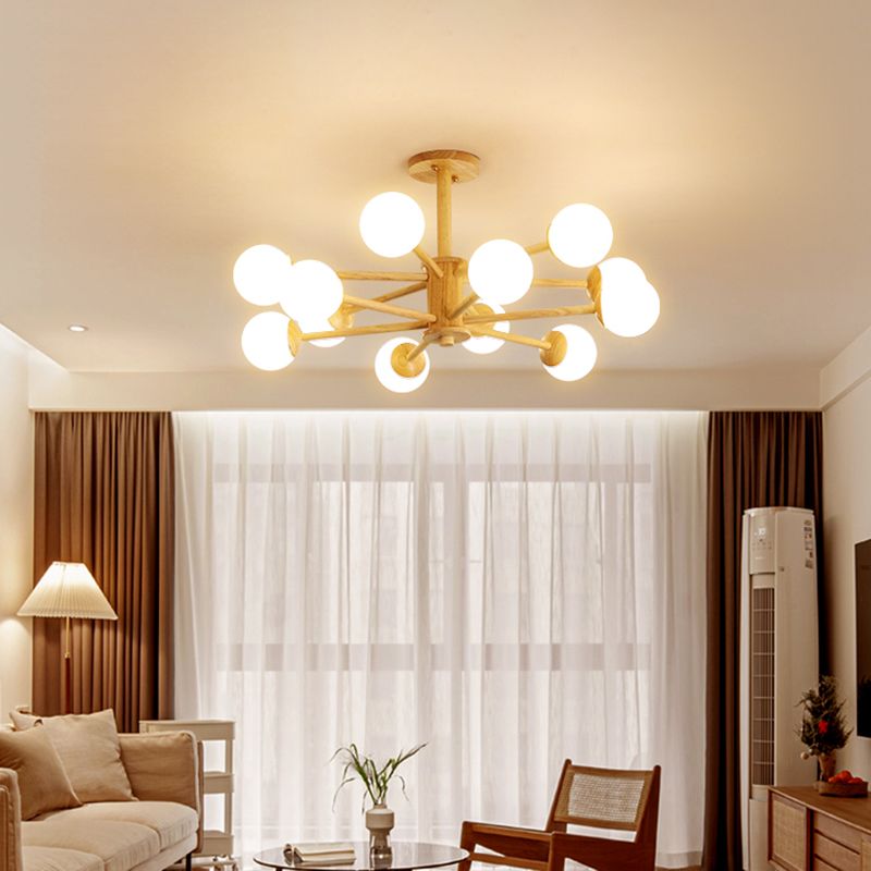 Beige Chandelier Light Fixtures Modern Multi-Head Hanging Pendant Lamps with White Glass Shade