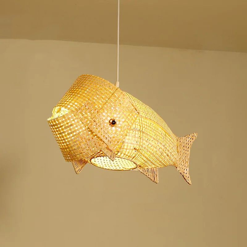 1-Light Bamboo Suspended Lighting Fixture Chinese Pendant Light Kit for Dining Room