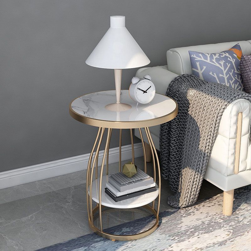 Contemporary Metal Frame End Table 24.8" Tall Slate Top Side Table