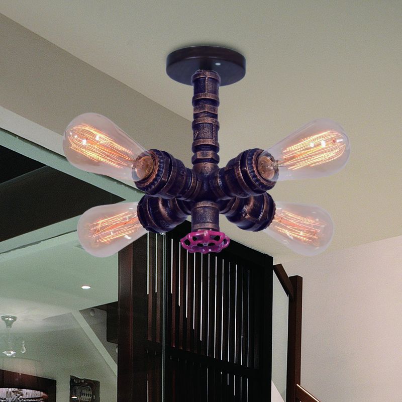 Rame 4 luci a filo illuminazione mount tubo di sputnik vintage semi di scarico della lampada con valvola deco