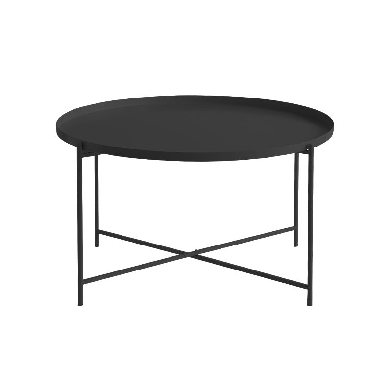 Cross Legs Tray Top Coffee Table Round Metallic Cocktail Table