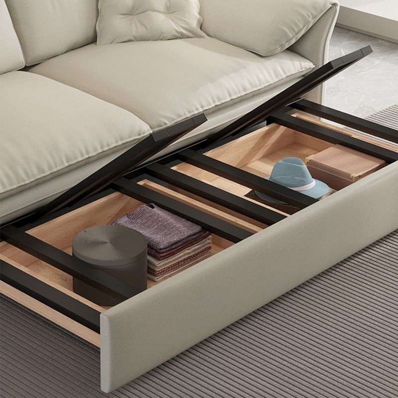 Contemporary Beige Futon Sleeper Sofa Bed with Solid Wood Storage