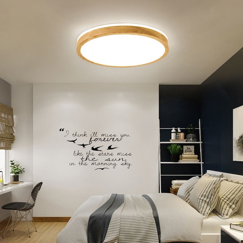 Luminaria de techo empotrada geométrica nórdica de madera LED para dormitorio en madera