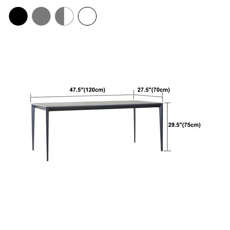Modern Rectangle Dining Table Sintered Stone Top Table with 4 Black Metal Legs
