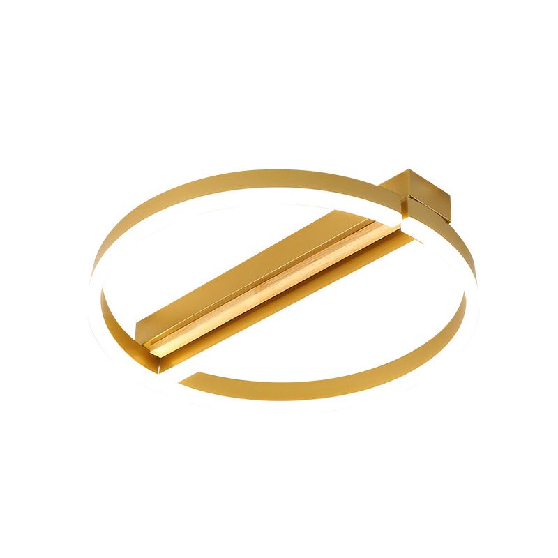 16.5"/20.5" Wide Circle Semi Flush Mount Minimalism Metal LED Parlor Ceiling Fixture in Gold/Grey, Warm/White Light