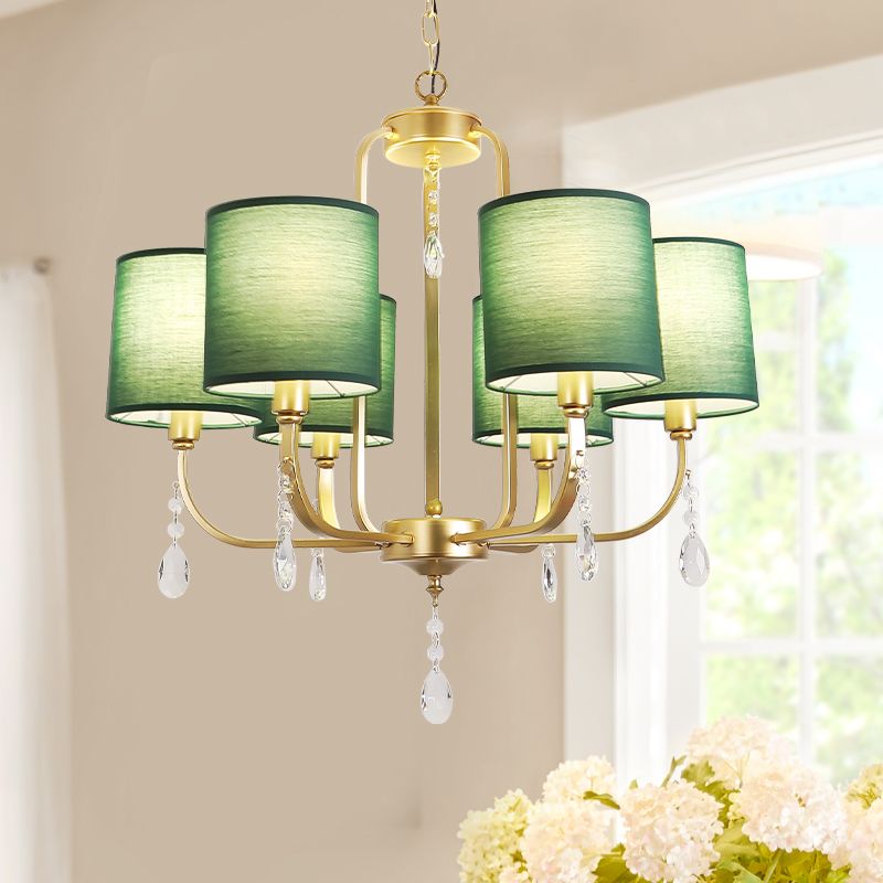 6-Light Chandelier Lighting Fixtures American Style Cylinder Suspension Light with Fabric Shade
