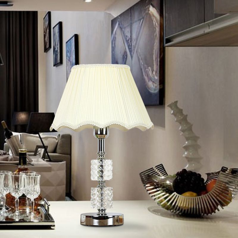 Lampada da comodino da soggiorno minimalista a 1 luce con cilindro in cristallo trasparente in bianco