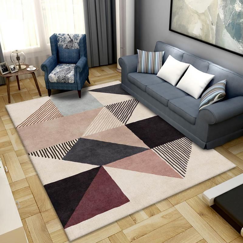 Grey Drawing Room Rug Polyester Geometric Pattern Area Rug Stain Resistant Area Rug
