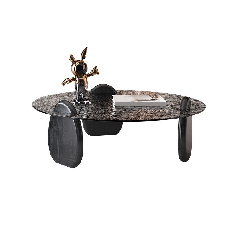 Glass Top Coffee Table Black Modern Round 3 Legs Cocktail Table