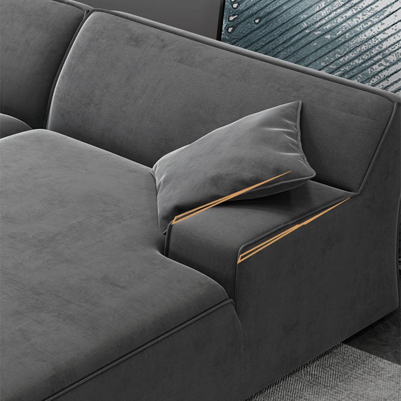 Modern Cotton Sofa & Chaise Recessed Arm Cushions Sofa for Living Room