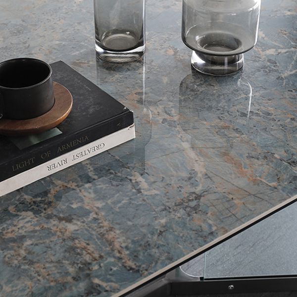 Rectangular Blue Stone Dining Table Modern Tempered Glass Furniture with Trestle Table